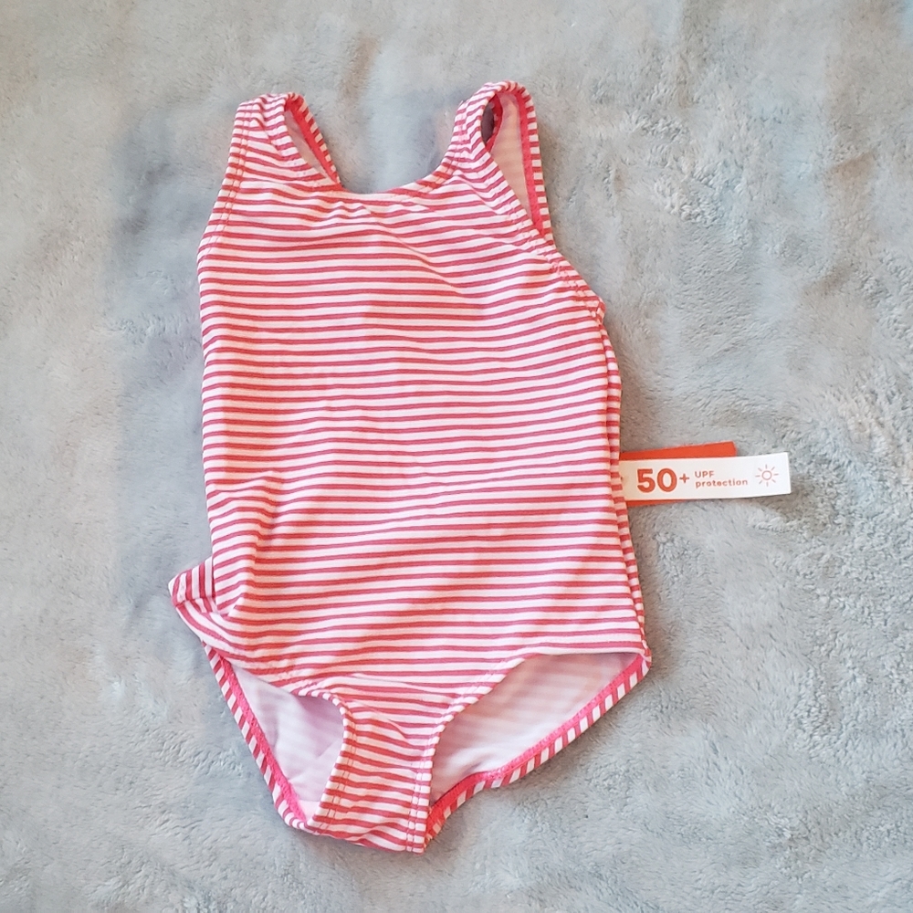 Joe Fresh Toddler Girl's pink white stripe Bathingsuit Size 2